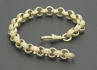 9ct Yellow Gold Patterned Belcher Bracelet 7" 7mm - Image 2