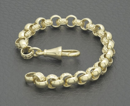 9ct Yellow Gold Patterned Belcher Bracelet 6" 6mm - Image 2