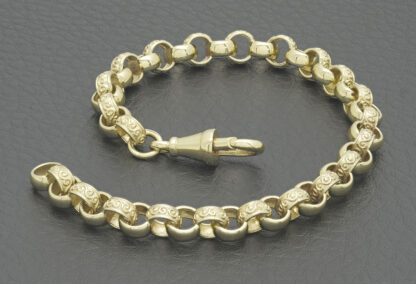 9ct Yellow Gold Patterned Belcher Bracelet 7" 6mm - Image 2