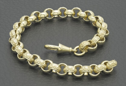 9ct Yellow Gold Patterned Belcher Bracelet 8" 7mm - Image 2