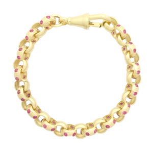 9ct Yellow Gold Pink Gemstone Belcher Bracelet 5&#8243; 6mm