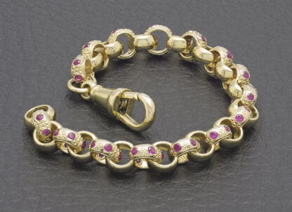 9ct Yellow Gold Pink Gemstone Belcher Bracelet 5" 6mm - Image 2