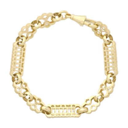 9ct Yellow Gold Stars And Bars Bracelet 7.5" 9mm