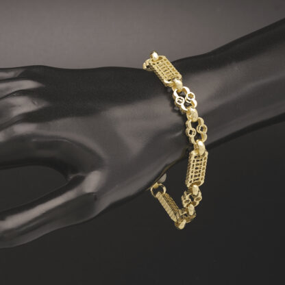 9ct Yellow Gold Stars And Bars Bracelet 7.5" 9mm - Image 3