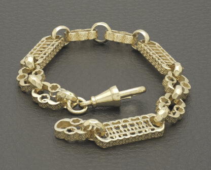 9ct Yellow Gold Stars And Bars Bracelet 7.5" 9mm - Image 2