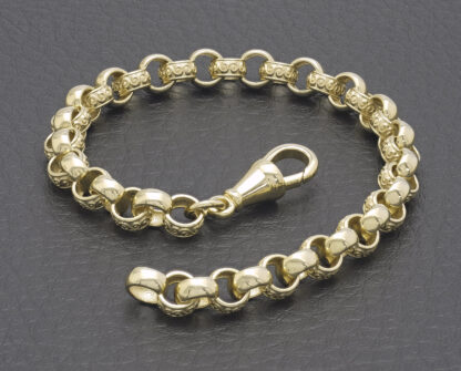 9tc Yellow Gold Patterned Belcher Bracelet 7" 6mm - Image 2