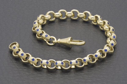 9ct Yellow Gold Blue Gemstone Belcher Bracelet 7" 6mm - Image 2