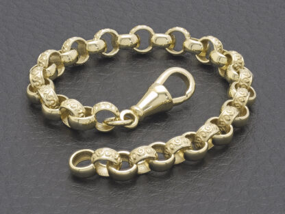 9ct Yellow Gold Patterned Belcher Bracelet 6" 6mm - Image 2