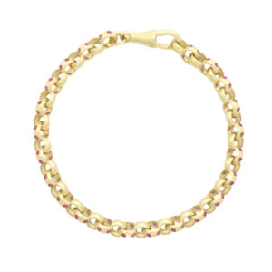 9ct Yellow Gold Pink Gemstone Belcher Bracelet 7.5&#8243; 6mm