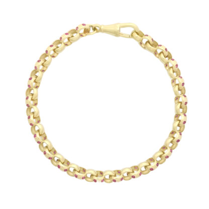 9ct Yellow Gold Pink Gemstone Belcher Bracelet 7.5" 6mm