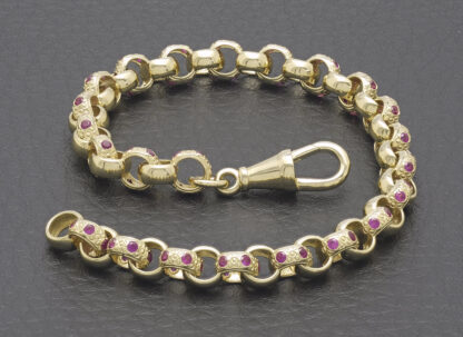 9ct Yellow Gold Pink Gemstone Belcher Bracelet 7.5" 6mm - Image 2