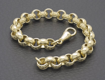 9ct Yellow Gold Patterned Belcher Bracelet 7" 7mm - Image 3