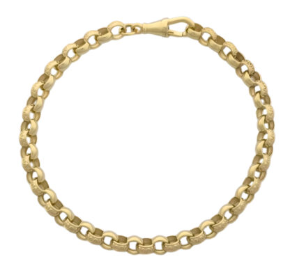 9ct Yellow Gold Patterned Belcher Bracelet 8″ 6mm