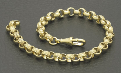 9ct Yellow Gold Patterned Belcher Bracelet 8″ 6mm - Image 4