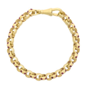 9ct Yellow Gold Pink Gemstone Belcher Bracelet 6″ 6mm