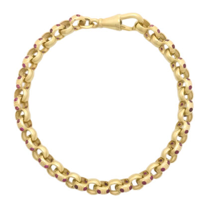 9ct Yellow Gold Pink Gemstone Belcher Bracelet 7″ 6mm