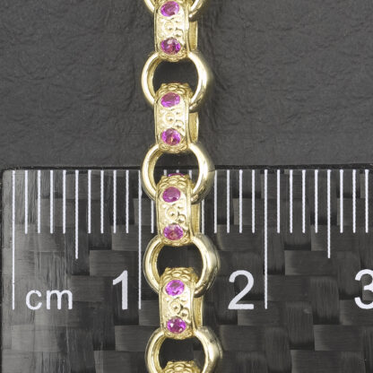 9ct Yellow Gold Pink Gemstone Belcher Bracelet 7″ 6mm - Image 2