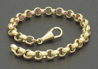 9ct Yellow Gold Pink Gemstone Belcher Bracelet 7″ 6mm - Image 4