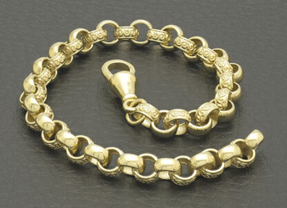 9ct Yellow Gold Patterned Belcher Bracelet 7.5" 6mm - Image 2