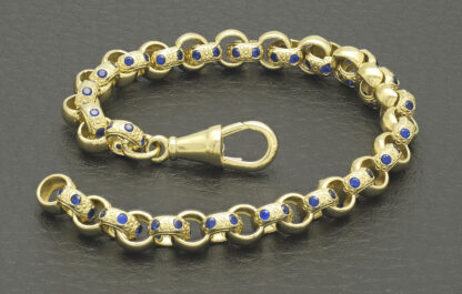 9ct Yellow Gold Blue Gemstone Belcher Bracelet 7″ 6mm - Image 4