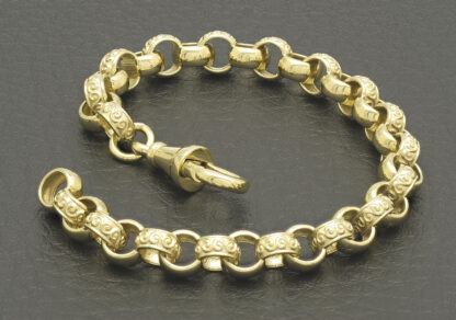 9ct Yellow Gold Patterned Belcher Bracelet 6" 6mm - Image 2