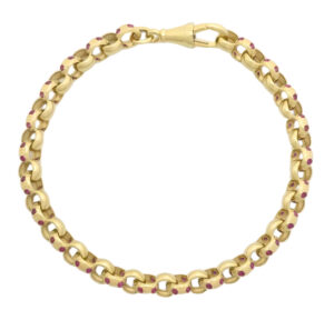 9ct Yellow Gold Pink Gemstone Belcher Bracelet 7.5″ 6mm