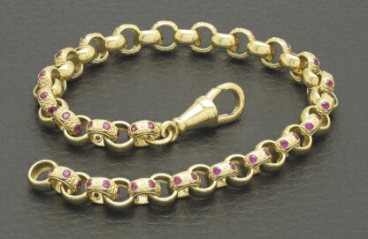 9ct Yellow Gold Pink Gemstone Belcher Bracelet 7.5″ 6mm - Image 4