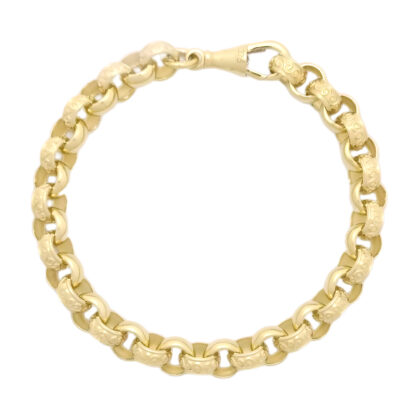 9ct Yellow Gold Patterned Belcher Bracelet 7″ 7mm