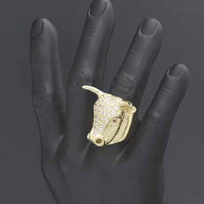 9ct Yellow Gold Gemstone Bull Ring - Image 2