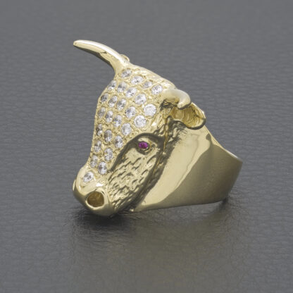 9ct Yellow Gold Gemstone Bull Ring - Image 3