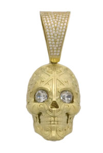 9ct Yellow Gold Cubic Zirconia Skull Pendant