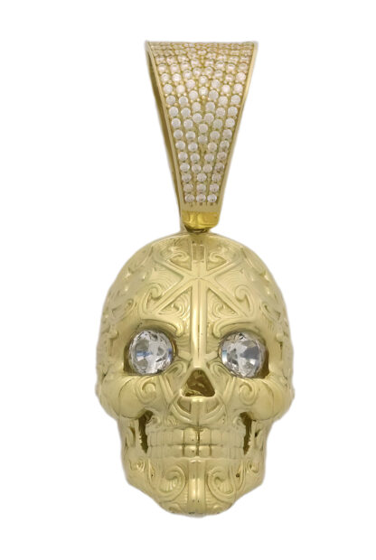 9ct Yellow Gold Cubic Zirconia Skull Pendant