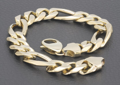 9ct Yellow Gold Figaro Bracelet 9″ 12.5mm - Image 2