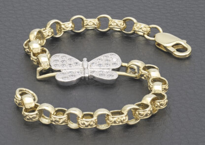 9ct Yellow Gold CZ Butterfly Belcher Bracelet 7.5'' 6mm - Image 2