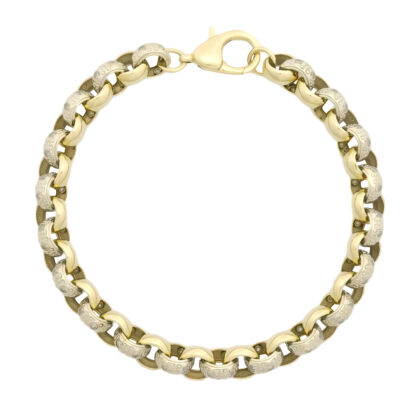 9ct Yellow And White Gold Gemstone Belcher Bracelet 7" 7mm