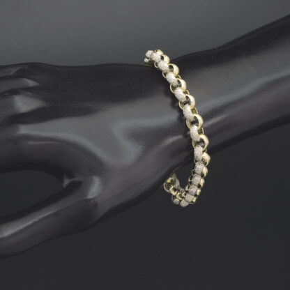9ct Yellow And White Gold Gemstone Belcher Bracelet 7" 7mm - Image 4