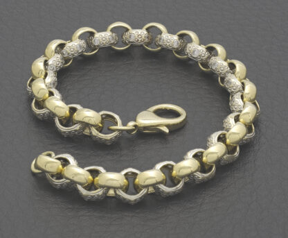 9ct Yellow And White Gold Gemstone Belcher Bracelet 7" 7mm - Image 3