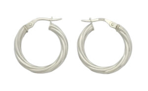 9ct White Gold Twist Hoop Earrings