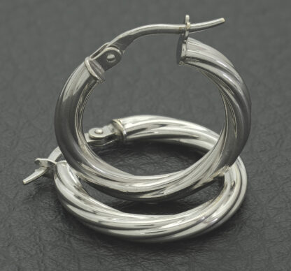 9ct White Gold Twist Hoop Earrings - Image 2