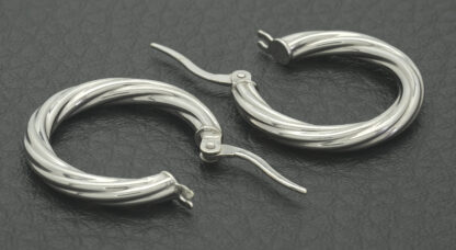 9ct White Gold Twist Hoop Earrings - Image 3