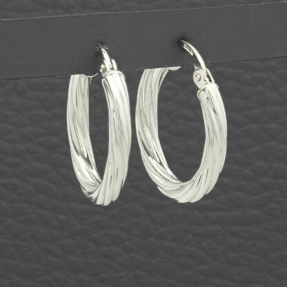 9ct White Gold Twist Hoop Earrings - Image 4