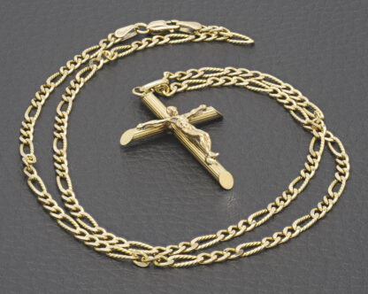 9ct Yellow Gold Figaro Chain & Crucifix Pendant 18" 3mm - Image 5