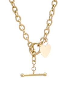 9ct Yellow Gold Albert Heart Chain 17&#8243; 6mm