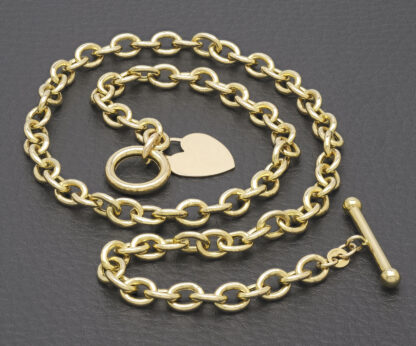 9ct Yellow Gold Albert Heart Chain 17" 6mm - Image 4