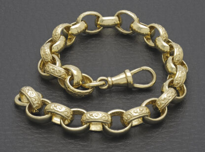 9ct Yellow Gold Patterned Belcher Bracelet 8.5" 9mm - Image 2