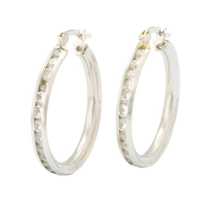 9ct White Gold Gemstone Hoop Earrings