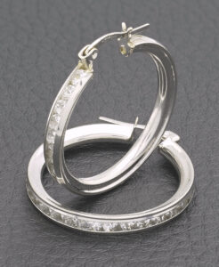 9ct White Gold Gemstone Hoop Earrings