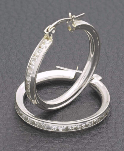 9ct White Gold Gemstone Hoop Earrings - Image 2