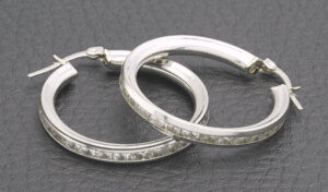 9ct White Gold Gemstone Hoop Earrings