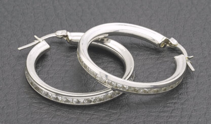 9ct White Gold Gemstone Hoop Earrings - Image 3